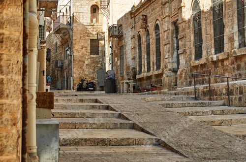 Preview: Ancient Alley in Jewish Quarter, Jerusalem. Israel. Photo in old color image style