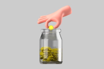 Preview: Cartoon Hand Adding Coin to Glass Jar Savings