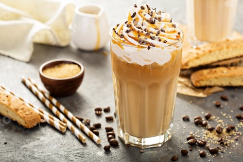 Preview: Iced caramel latte coffee in a tall glass