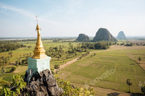 Preview: Mountains and Kaw Gon Pagoda, Hsipaw, Shan State, Myanmar