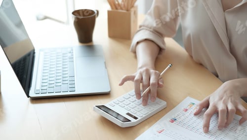Preview: Business woman accountant making working audit and calculating expense financial annual financial