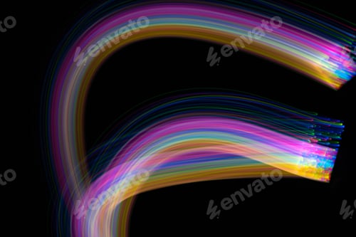 Vista previa: Fotografía de pintura de luz de neón multicolor, exposición prolongada, ondulaciones y ondas