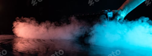 Preview: steam cleaning concept. steam on black background