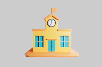 Preview: Cartoon schoolhouse with clock and flag