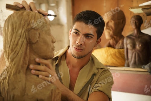 Preview: Sculptor Young Artist Artisan Working Sculpting Sculpture