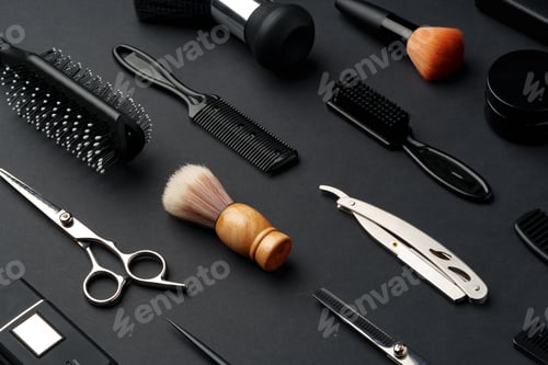 Preview: Variety of Hair Styling Tools and Accessories Displayed on a Dark Background