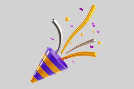 Preview: Purple Party Popper with Yellow Confetti Burst