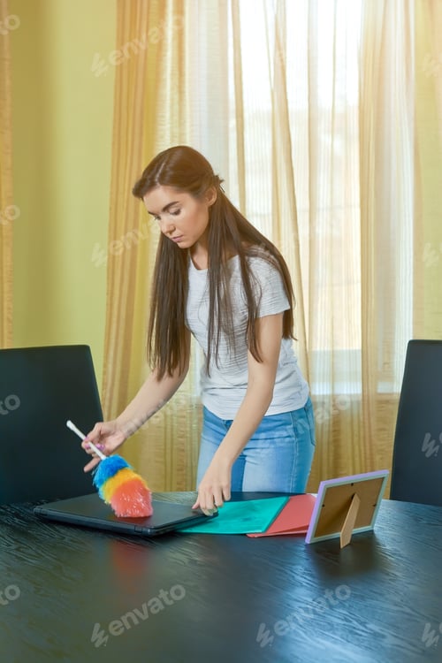 Preview: Woman using dust brush