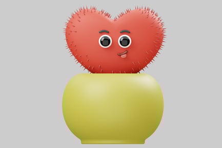 Preview: Cartoon heart with face on yellow vase.