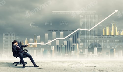 Preview: Image Of Young Businessman Pulling Graph. Chart Growth Concept