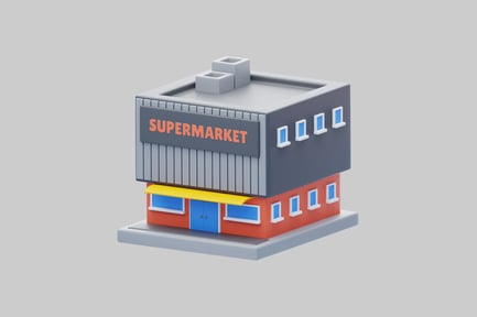 Visualização: Projeto de estrutura de construção de supermercado de desenhos animados