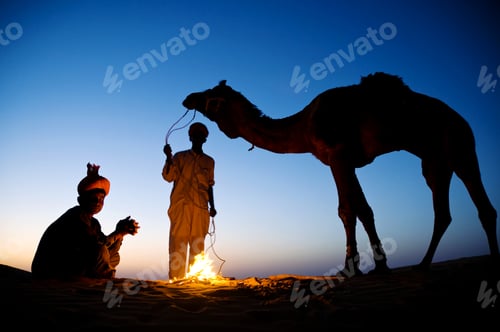 Preview: Two Indigenous Indian Men Resting By The Bon Fire With Their Cam