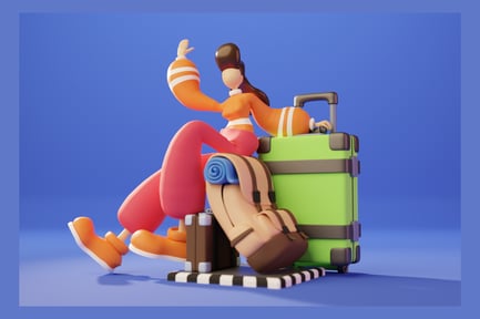 Preview: Cartoon traveler with suitcases and backpack