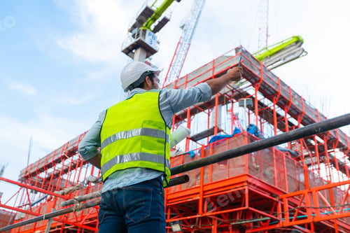 Preview: Portrait of an engineer designing a concrete floor and column structure for a shopping center.