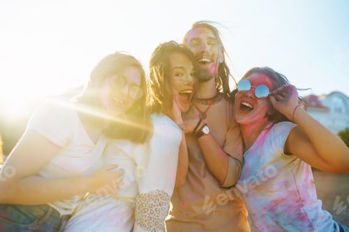 Preview: Teenagers Friends have fun at the holi festival. Celebrating traditional indian spring holiday.Teena