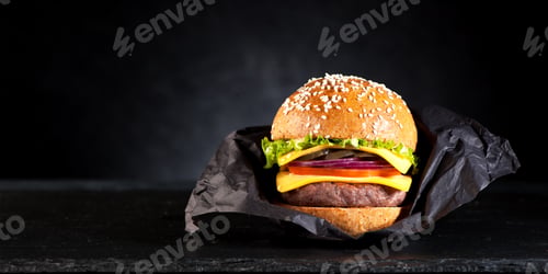 Preview: Burger on a blackboard and space for text