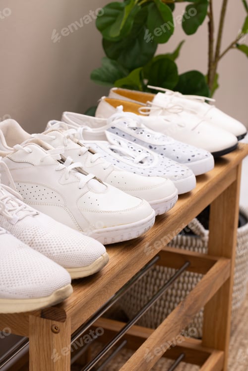 Preview: Stylish interior of modern hall with shoes on stand