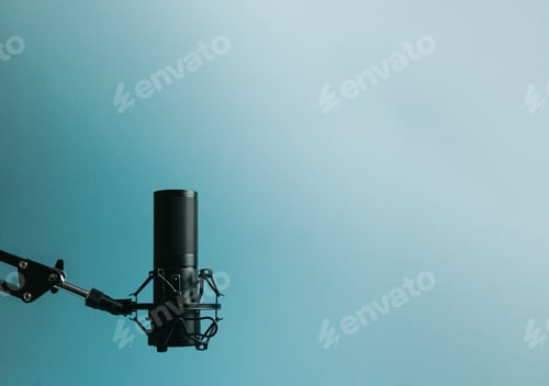 Preview: Minimalistic image of a streaming microphone over an pastel blue background