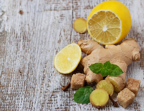 Preview: Ginger, lemon and mint on light background