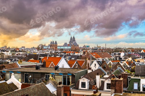 Preview: Amsterdam, Netherlands view of the cityscape from De Pijp