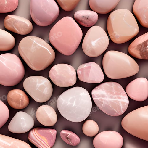 Preview: Collection of assorted pink marbles and quartz rocks scattered on a flat surface