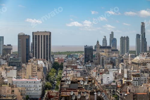 Preview: Aerial view of downtown Buenos AIres with Puerto Madero on background - Buenos Aires, Argentina