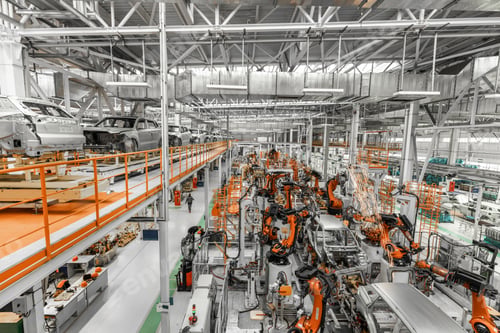 Preview: Automobile production line. Welding car body. Modern car assembly plant