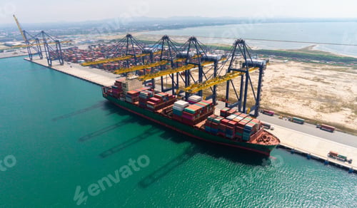 Preview: Aerial top view containers ship cargo business commercial trade logistic and transportation of inter