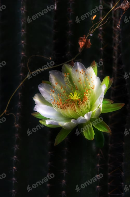 Preview: Cactus Flower in Bloom with Dramatic Lighting