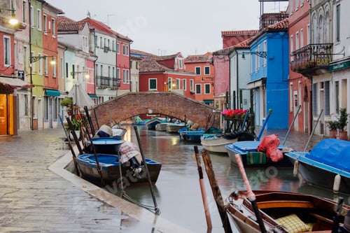 Preview: Boats in Burano Canal During a Rain Shower