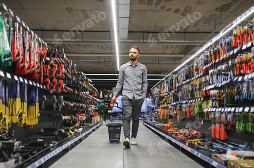 Preview: Portrait of happy mature man standing in hardware store