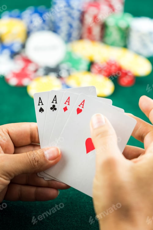 Preview: Gambling Poker Blackjack Cards Hand Shown and Dices
