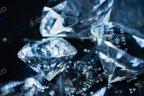Preview: close up of pure blue diamonds on black background