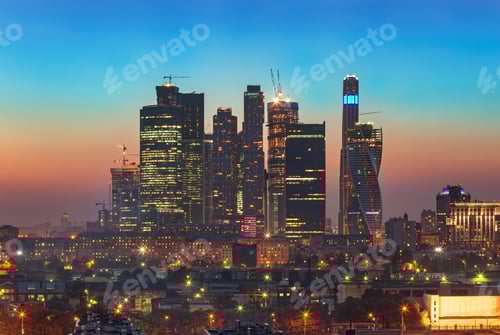 Top view of Moscow city skyline at night