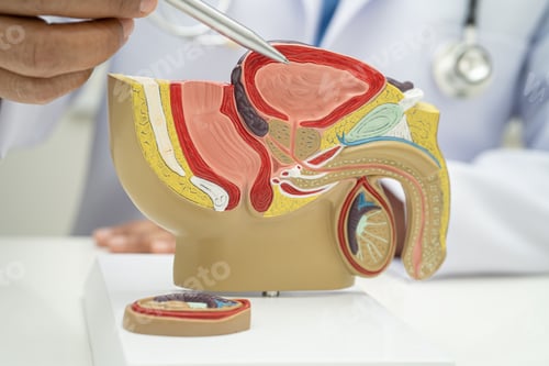 Preview: Male reproductive system, Asian doctor holding human anatomy model for study diagnosis