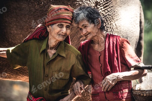 Preview: Elephant and senior couple in Thailand