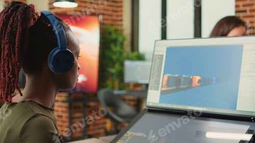 Preview: Female creative engineer using game programming software