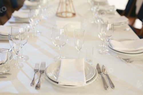 Preview: Beautiful setting of the wedding banquet table in the restaurant