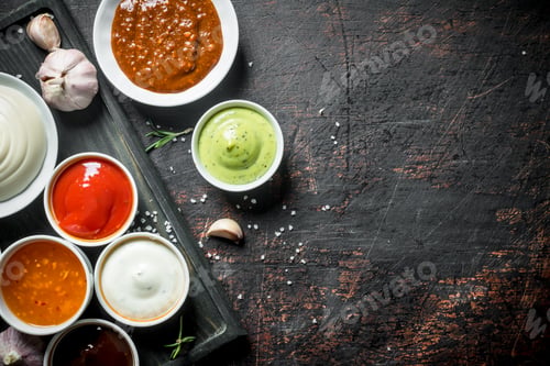 Preview: Set of different types of sauces.