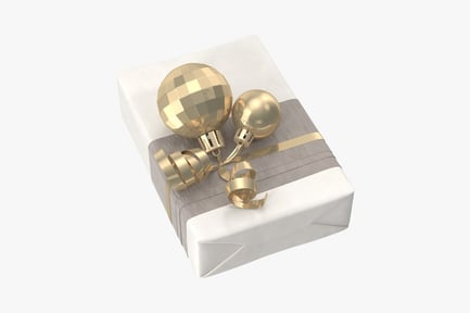 Preview: Wrapped Christmas Gift with Golden Ornaments