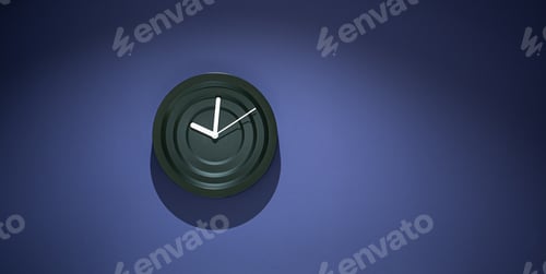 Preview: Decorative stylish modern black clock on a blue wall.