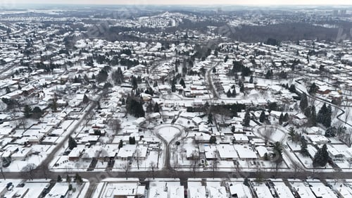 Preview: Aerial view of Kitchener, Ontario, covered in snow during winter