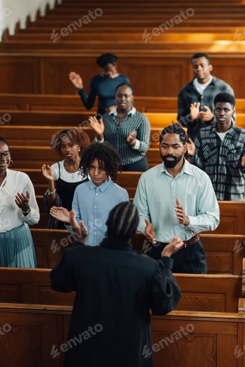 Preview: Congregation clapping and singing during gospel church service