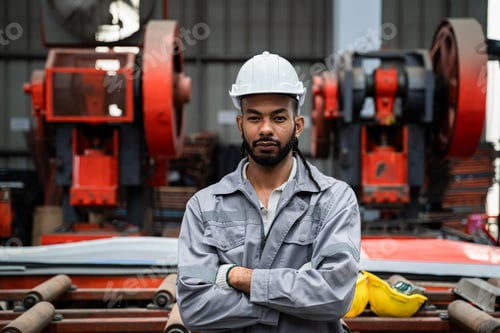 Preview: A man in a grey uniform stands in front of a red machine