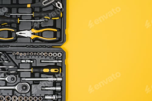 Preview: Set of various construction tools. Tools for home repair. Work at a construction site.