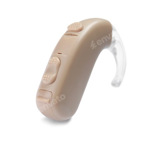 Preview: Hearing aid on white background. Medical device