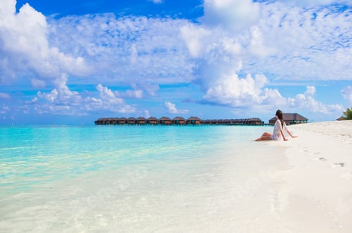 Preview: Young slim woman enjoy tropical beach vacation