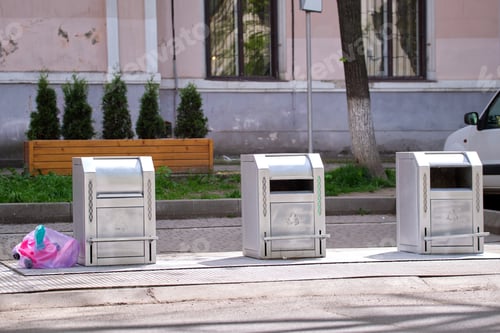 Preview: Stainless steel garbage cans for separate disposal of recycle trash on city street