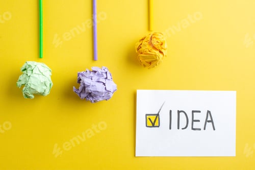 Preview: top view colorful squeezed papers with sticks on yellow background college color photo drawing paper
