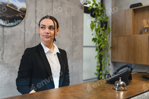 Preview: Woman working as hotel reception providing service